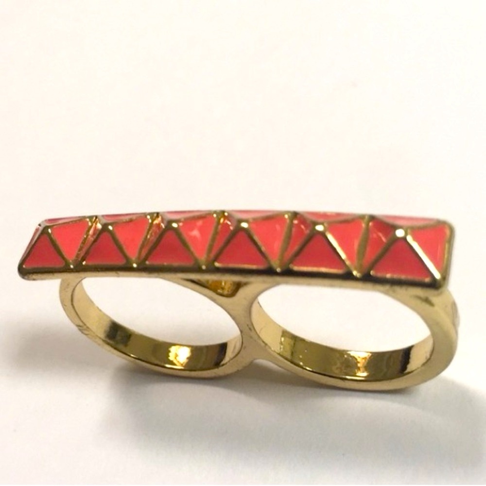 Bohemian Festival SxSW Pyramid 2 Finger Ring Gold Orange Ring Finger Size 6 - 5
